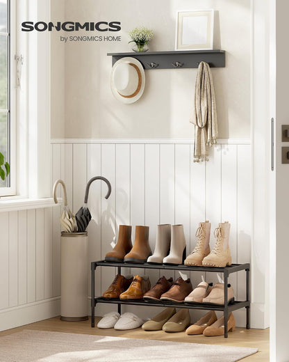 SONGMICS 2-Tier Shoe Rack for Closet, Compact Metal Shoe Organizer Shelf for Entryway, Bedroom, Small Spaces, Stackable, 11.8 x 24.5 x 12.2 Inches, Black ULSA122BH01