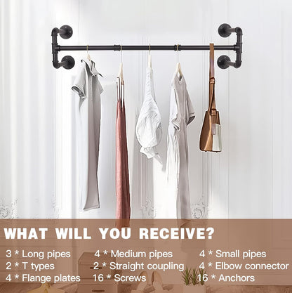 Gold Wall Mount Iaundry Drying Rack - 54" Pipe Garment Rack, Portable Heavy Duty Iron Closet Hanger Rod, Modern Metal Detachable DIY Hanging Bar for Laundry Room and Closet Storage