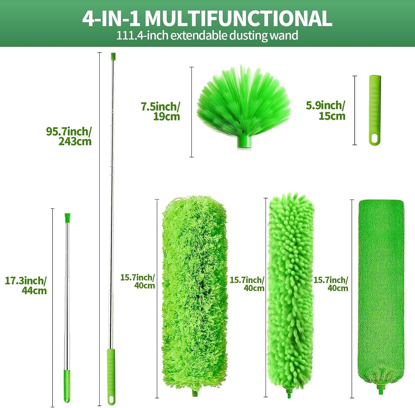 Cobweb Duster with Extension Pole,Cleaner Outdoor 110" Telescoping Extended Sspider Brush, Dusting Kit,Long Handle Reach for High Ceilings and Fans,Microfiber Webster Remover Tools Feather Dusters