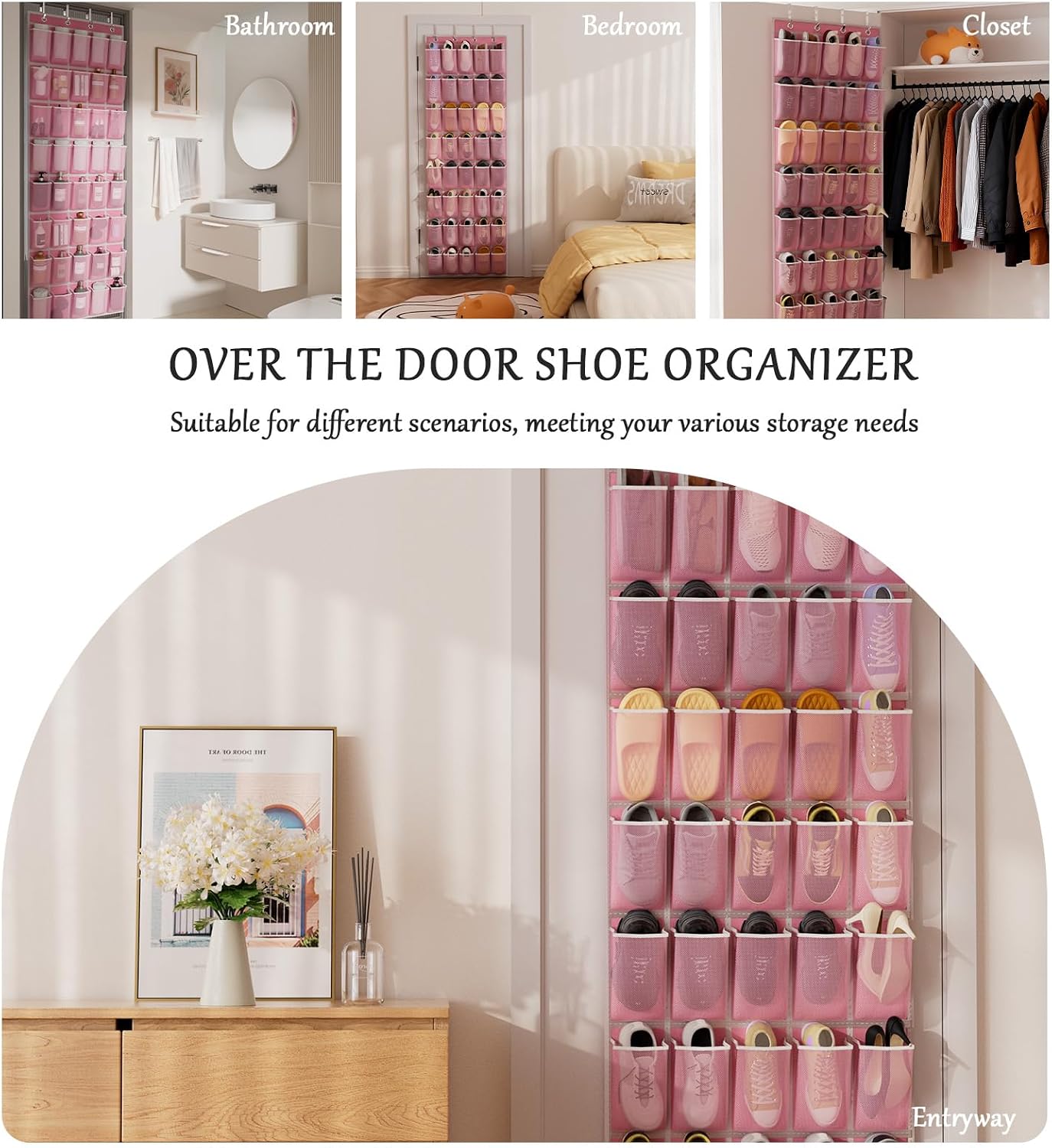 homyfort Over the Door Shoe Organizer, Hanging Shoe Rack Storage Holder with 24 Large Pockets for Closet Door, Men Women Kids Shoes, Cruise (Black)