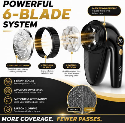 Smartek Rechargeable - Fabric Shaver for Clothes - Lasts for Hours Between Charges - 2-Speeds with High and Low Lint Shaving Modes - Built-in LED Screen - Lint Shaver for Removing Fuzz and Pilling