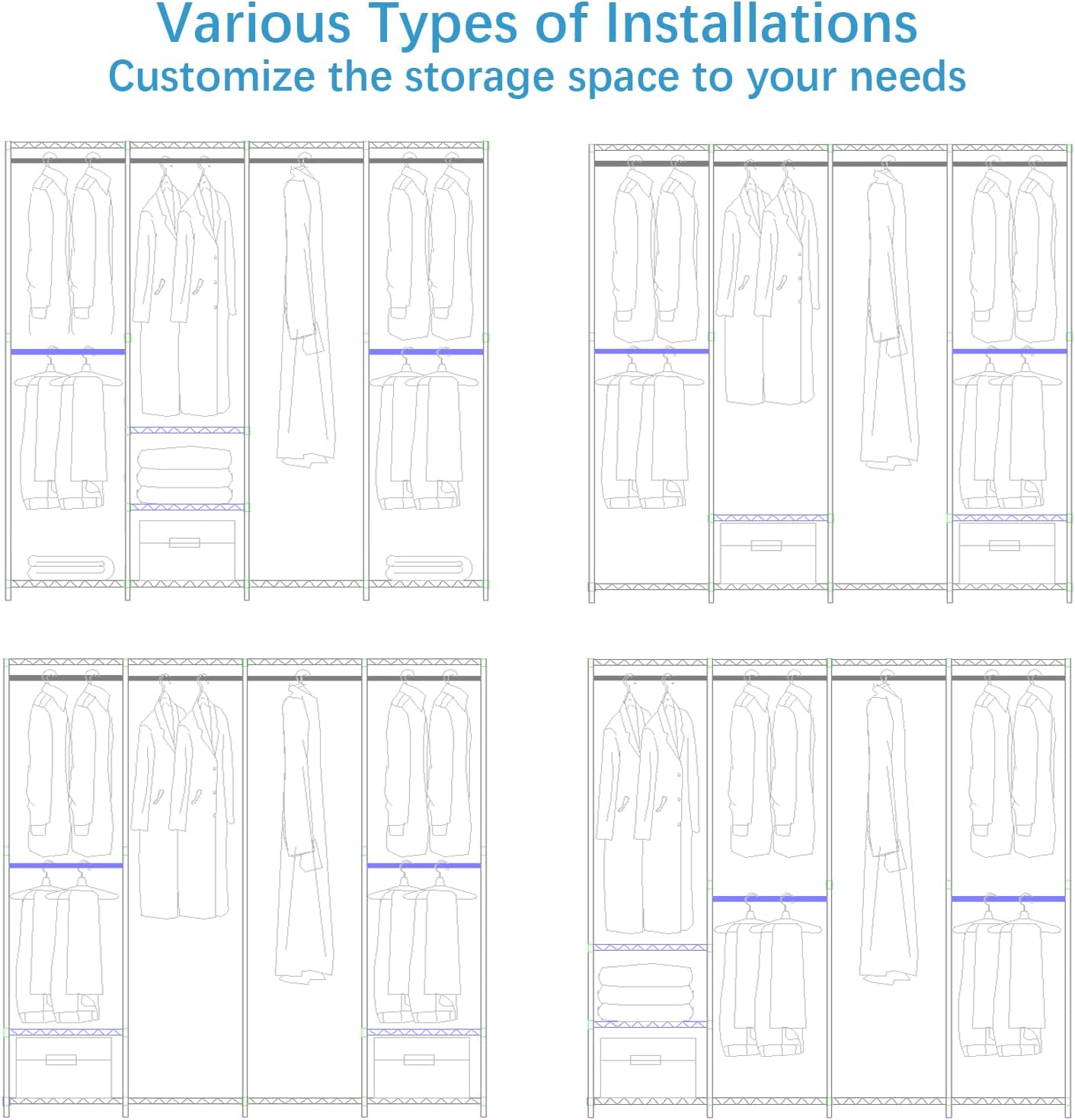 VIPEK V40 Heavy Duty Clothes Rack, 1110lbs Capacity Sturdy Metal Garment Rack, Clothing Rack with 6 Shelves & 4 Hang Rods, Adjustable Open Wardrobe Closet Organizer for Bedroom/Apartment/Retail, Black