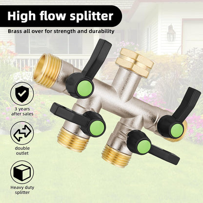 EJW Hose Splitter 2 Way, Garden Hose Splitters, 2 Way Faucet Splitter, Water Spigot Splitter, RV Brass Hose Splitter, Two way Hose Bib Splitter, Double Hose Connector, Hose Valve 3/4 Inch GHT Thread.
