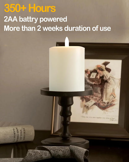 Gmnee 3"x4" Flickering Flameless Candles with Remote Timer, Real Wax, Ivory Pillar Candles, Set of 3 Fake LED Battery Operated Candles for Home, Fireplace, Centerpiece, Rustic and Farmhouse Decor