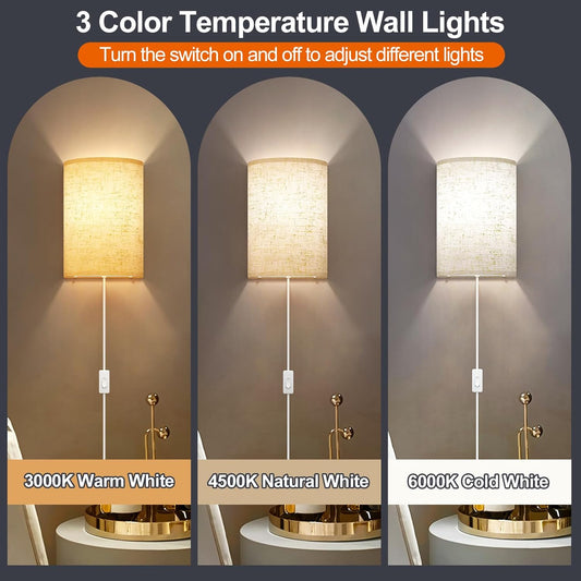 Battery Operated Wall Sconce Set of Two: 10000mAh Wireless Wall Light with Rechargeable Magnetic Bulb - Dimmable Wall Lamp with 7 RGB Colors - Linen Shade Sconces with Remote for Bedroom Living Room