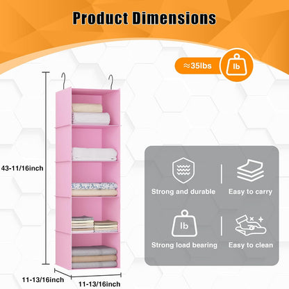 Hanging Closet Organizer 3-Shelf, Oxford Fabric Wardrobe Storage, Gray | Easy-mount foldable design holds clothes, handbags, shoes & accessories; washable Oxford fabric, sturdy and space-saving.