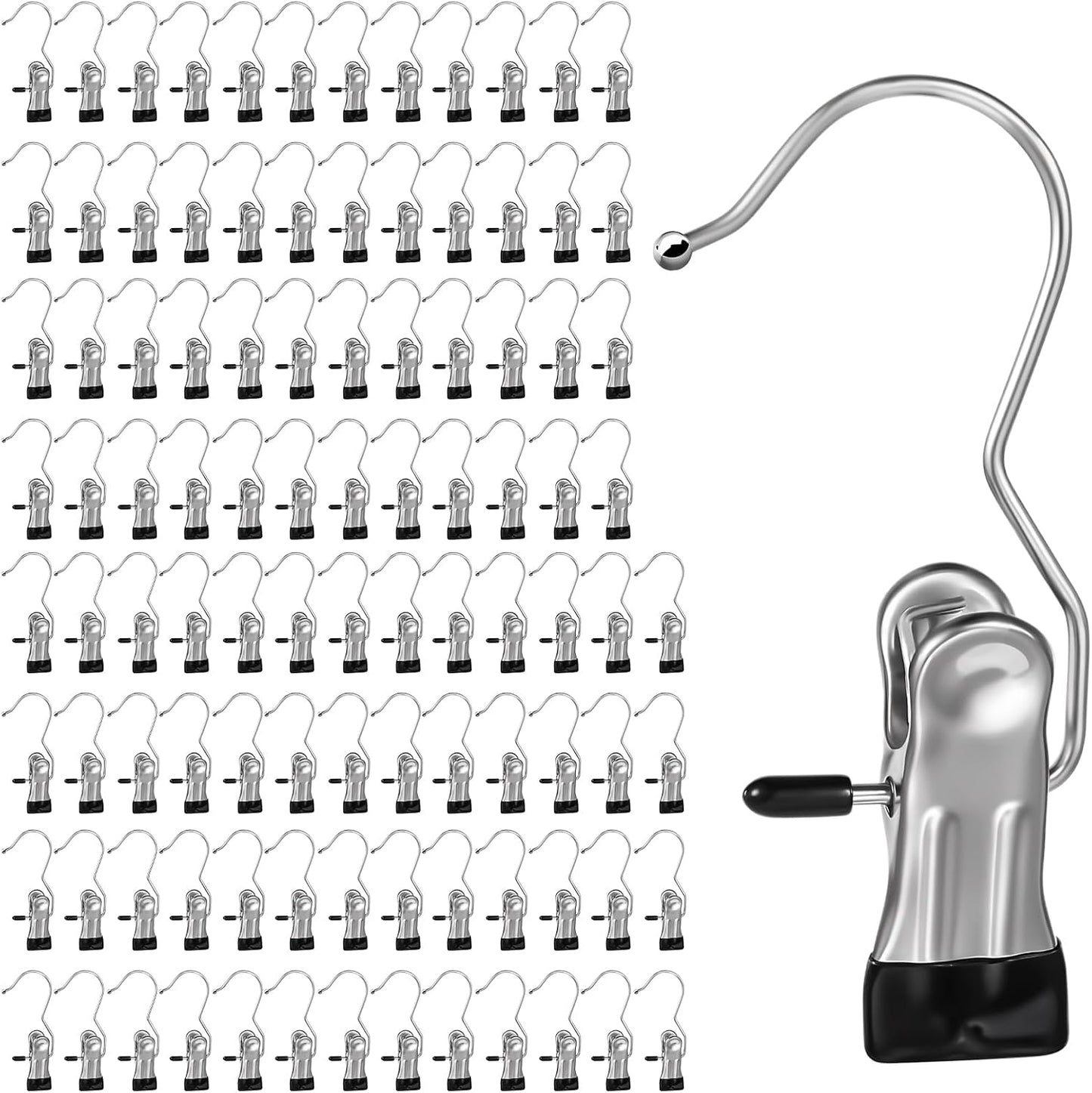 YUXIANLB 50 Pack Boot Hanger Clips Hooks, Heavy Duty Laundry Hooks with Clips, Portable Stainless Steel Clothes Pins Boot Clips for Hanging, Socks Towels Hats Pants Holder for Travel, Closet