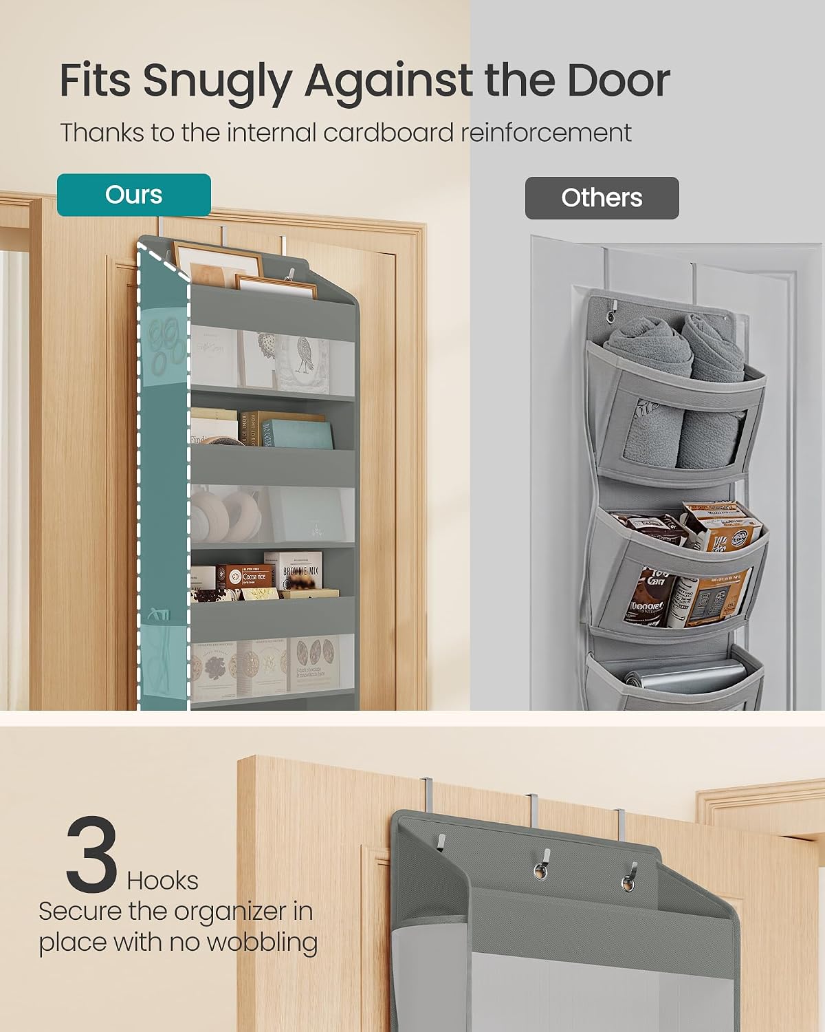 SONGMICS Over-the-Door Organizer, 5-Tier Door Hanging Storage Shelf, Heavy-Duty Closet Hanging Organizer Foldable, Transparent, Pockets, Metal Hooks, Ink Black URDH010BH01