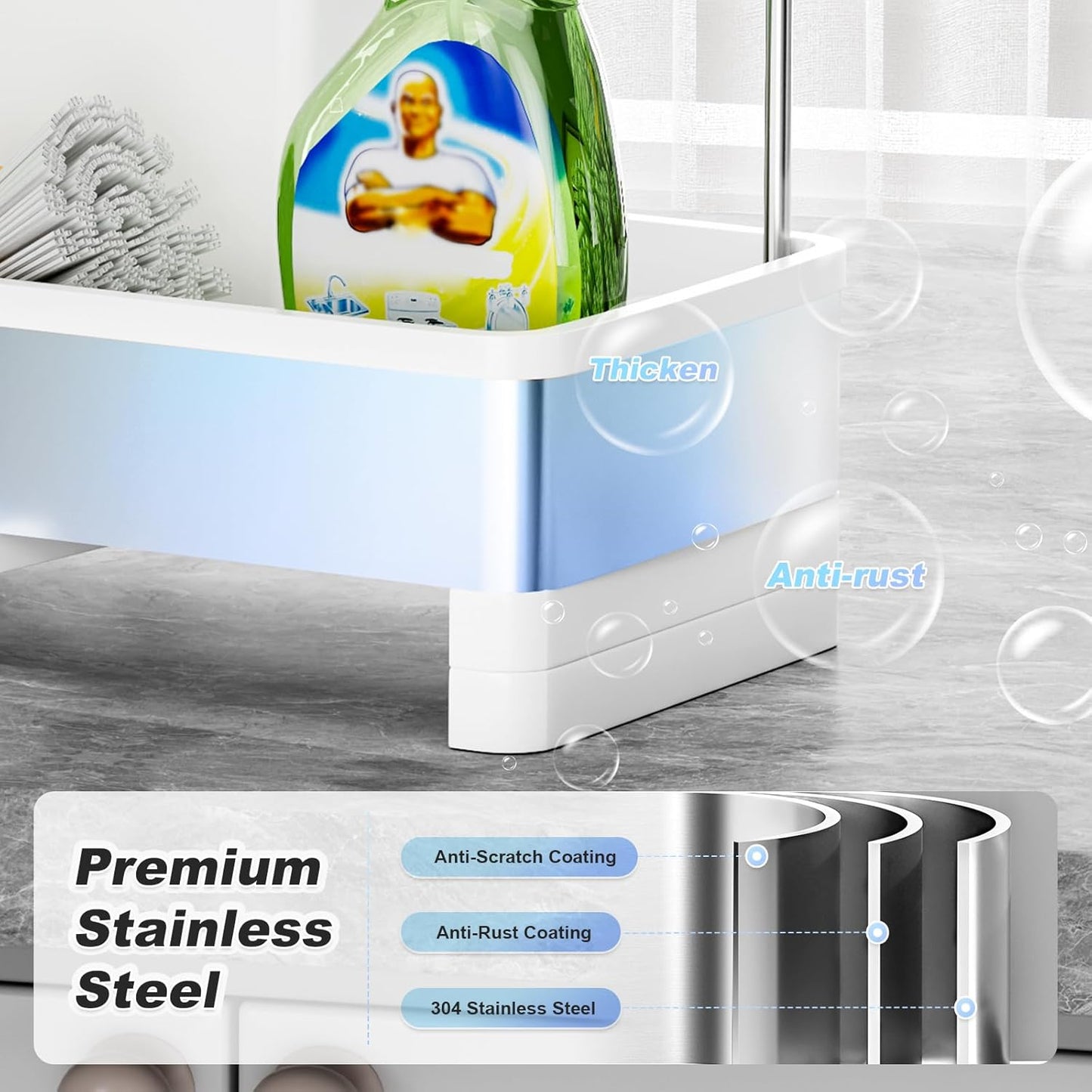 Ewaiira Stainless Steel Sink Caddy, Sponge Holder for Kitchen Sink with Brush Holder and Towel Rack, Sink Organizer for Countertop, Soap Dispenser Kitchen Organizers Storage Essentials (A-Black)
