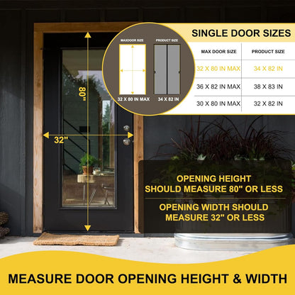 Magnetic Screen Door -Fit for Door Size:32x80 Inch, Hands Free Mesh Partition, Heavy Duty Screen Door Mesh Curtain Keeps Bugs Out, Frame Hook & Loop, Pet and Kid Friendly, Itself Size 34x82