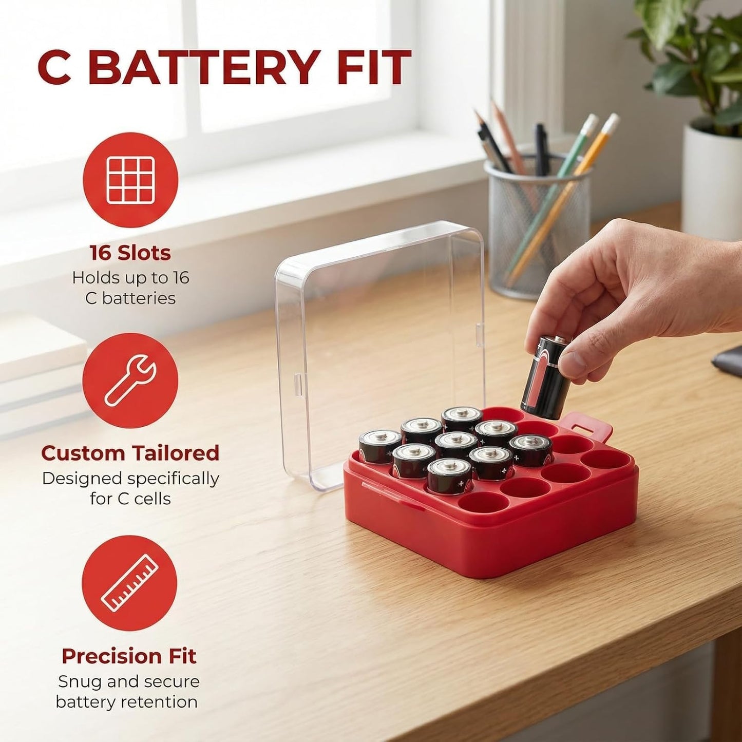 ALCYON Battery Organizer Storage Case, Battery Vault Box Container for 48pcs AA Batteries, Plastic Clear Protective Battery Holder for Travelling/Home/Office (Black, Large)