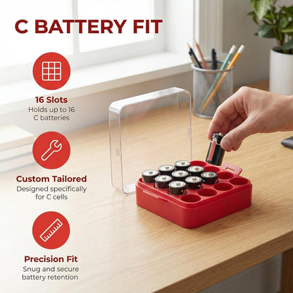 ALCYON Battery Organizer Storage Case, Battery Vault Box Container for 48pcs AA Batteries, Plastic Clear Protective Battery Holder for Travelling/Home/Office (Black, Large)