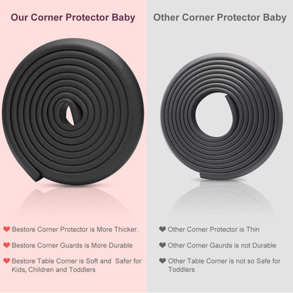 Baby Proofing Edge Corner Protectors, 20.5FT Furniture Table Bumper Guards | Soft thick rubber foam bumper, 18.1ft edge strips + 8 corner guards, 3M pre-taped for table, cabinet & wall sharp corners