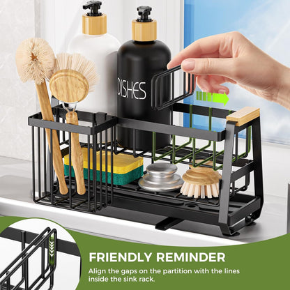 Sponge Holder for Kitchen Sink, Kitchen Sink Caddy with Suction Cup, Sink Organizer Rack for Kitchen Accessories, 304 Stainless Steel Dish Scrubber Holder Self Draining for Sponge, Soap, Dish Brush
