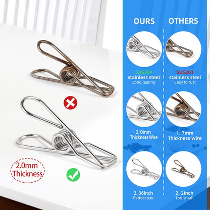 40 Pack Wire Clothes Pins Heavy Duty Outdoor, Stainless Steel ClothesPins for Hanging Clothes, Metal Clothes Pegs, Clothing Clips, Laundry Pins 1.8mm Diameter 6cm Long