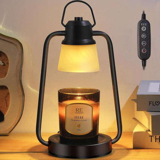 Candle Warmer Lamp with Timer Dimmable - Adjustable Electric Wax Melt Warmer Scented Large Jar Candles Lights, House Warming Birthday Gifts for Women, Glass Vintage New Home Living Room Decor, Dark