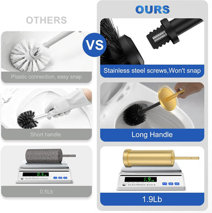 Brushed Nickel Toilet Brush and Holder Set, 304 Stainless Steel Toilet Brush for Bathroom, Heavy Duty Toilet Bowl Brush with Holder, Removable Inner Bowl and Splash Protection, Long Handle