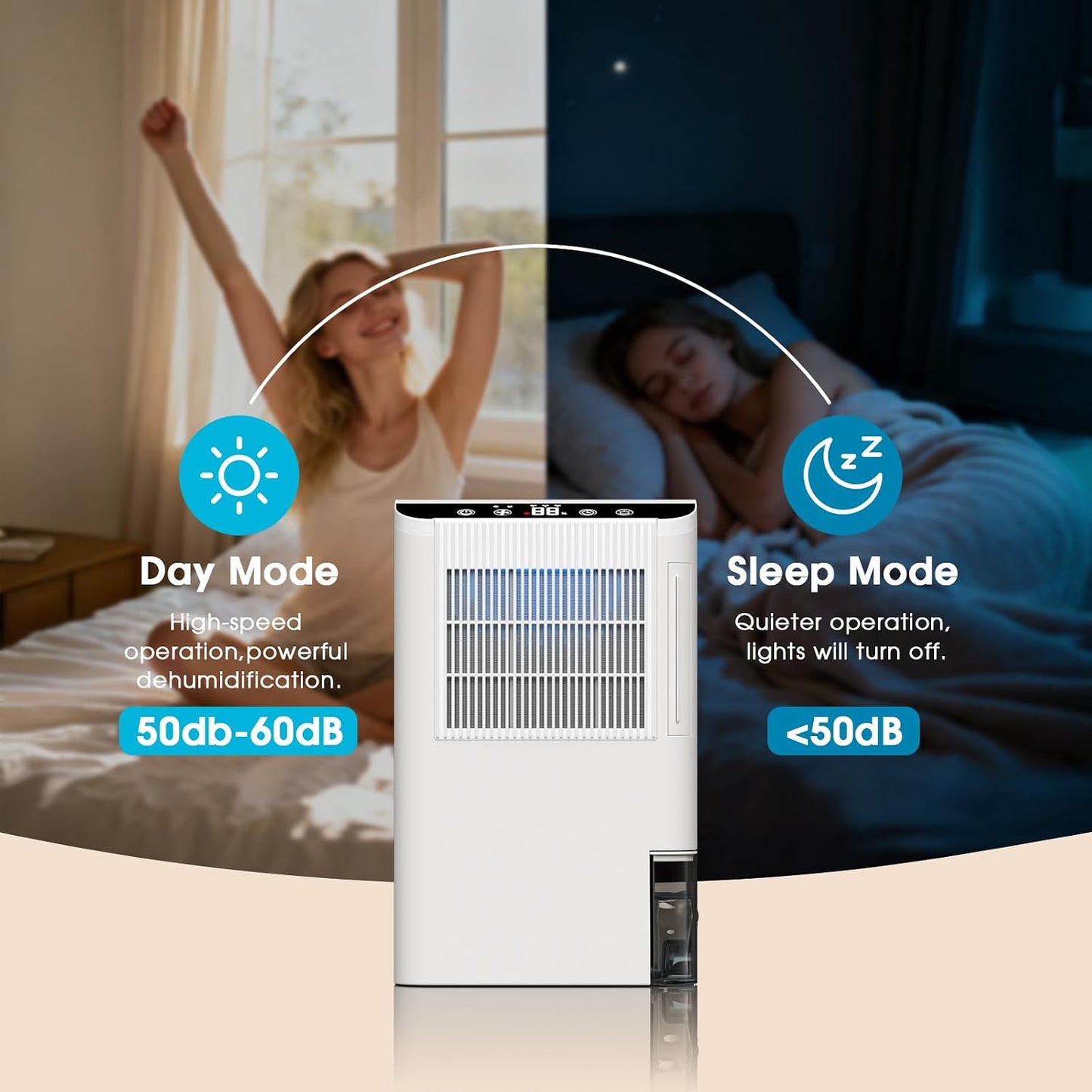 Dehumidifiers for Home, 2000 Sq.Ft Small Dehumidifier with 3.3ft Drain Hose, 2.5L Tank, Timer Sleep Mode, Portable Dehumidifier for Basement, Bedroom, Bathroom (Milk White)