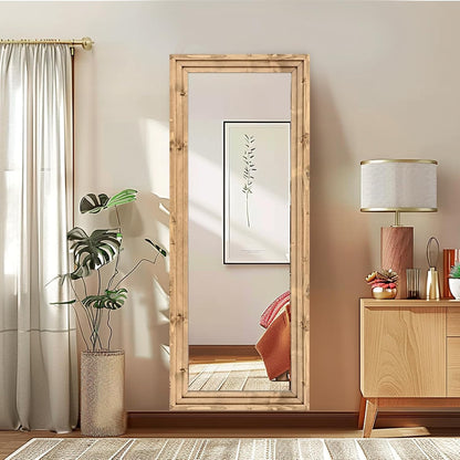 Full Length Mirror 65"x22" with Stand Solid Wood Frame Floor Large Mirror for Living Room, Bedroom Hanging Standing or Leaning Wall-Mounted, New Black