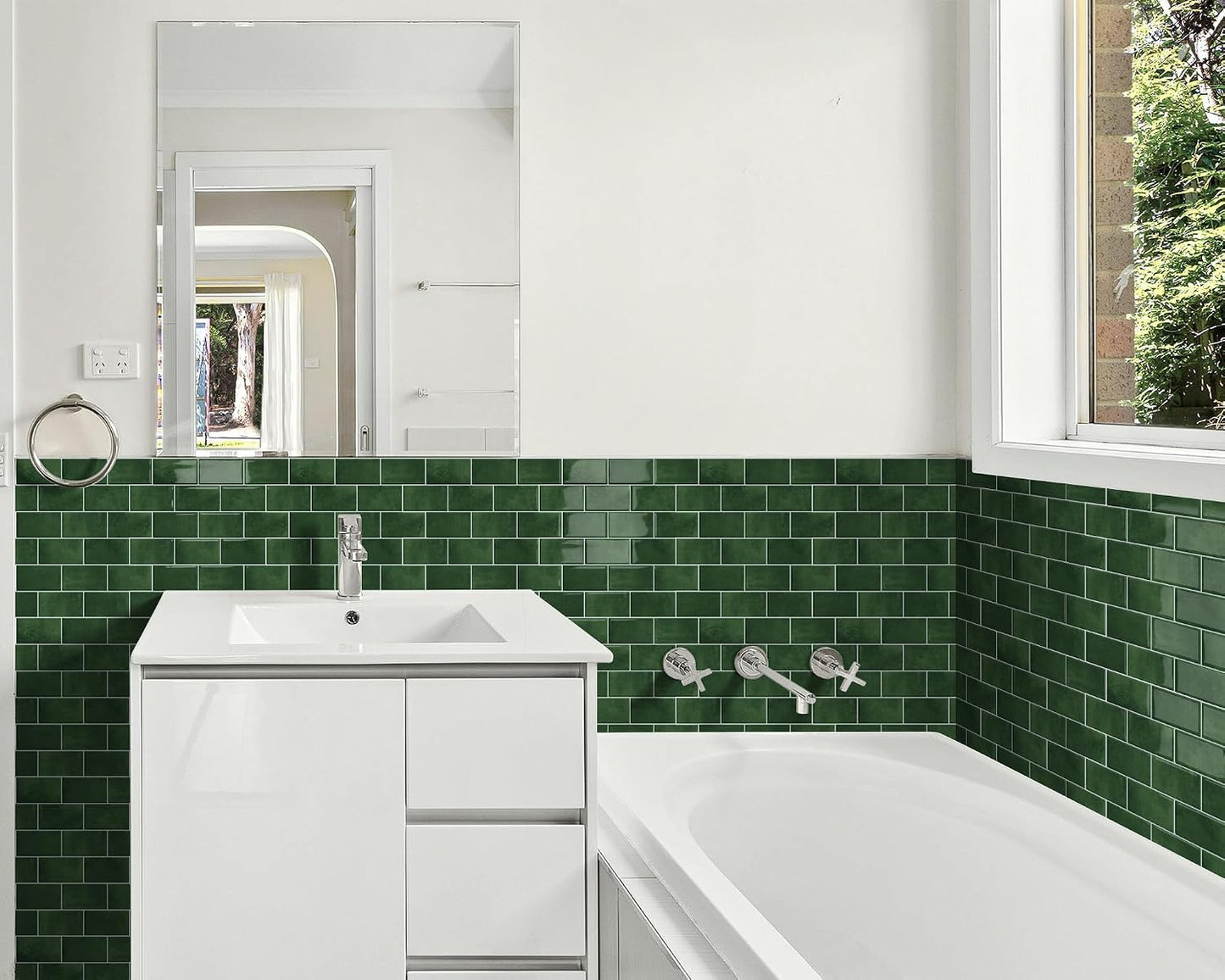 White Peel and Stick Backsplash Subway Tile 3D Brick Self Adhesvie Wall Tiles for Kitchen Bathroom Thick (10-Sheet, 12"×12") | Metro,Thick,Sticky,for Kitchen Splashbacks,Bathroom, (12"×12")