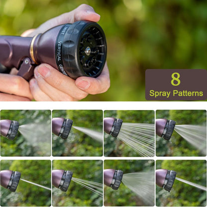 FANHAO Heavy Duty Garden Hose Nozzle, 100% Metal Water Nozzle with 8 Adjustable Spray Patterns, High Pressure Hose Sprayer with Non-Slip Grip for Watering Plants & Lawns, Washing Cars & Pets -Silver