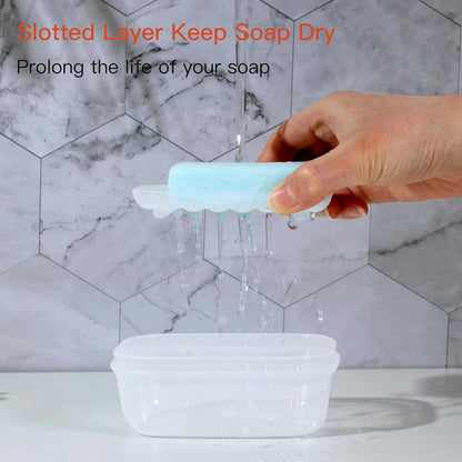 Quatish Leakproof Soap Dish with Lid & Draining Layer, Shatterproof Travel Bar Soap Holder Case Container, Portable Travel Size Toiletries Essentials for Camping, Gym, Bathroom, Black