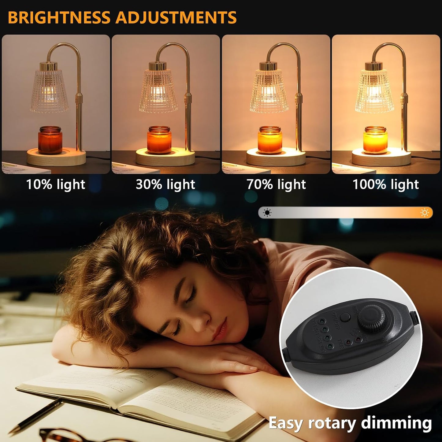MEIXISUE Candle Warmer Lamp with Timer and Dimmer,Electric Gold Light Gifts for Women Melt Wax Warmer Lamp with 2 Bulbs for Candle Jars House Warming New Home Decor Bedroom