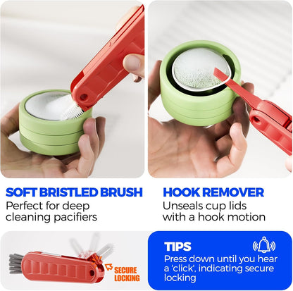 6 Pack Holikme 4 in 1 Cup Lid Cleaning Brush Set with 3 Straws, Multifunctional Bottle Brush, Silicone Cup Lid Gap Cleaner, Bristle Crevice Cleaning Brush, Flat End Brushes, Navy & Black & Olive