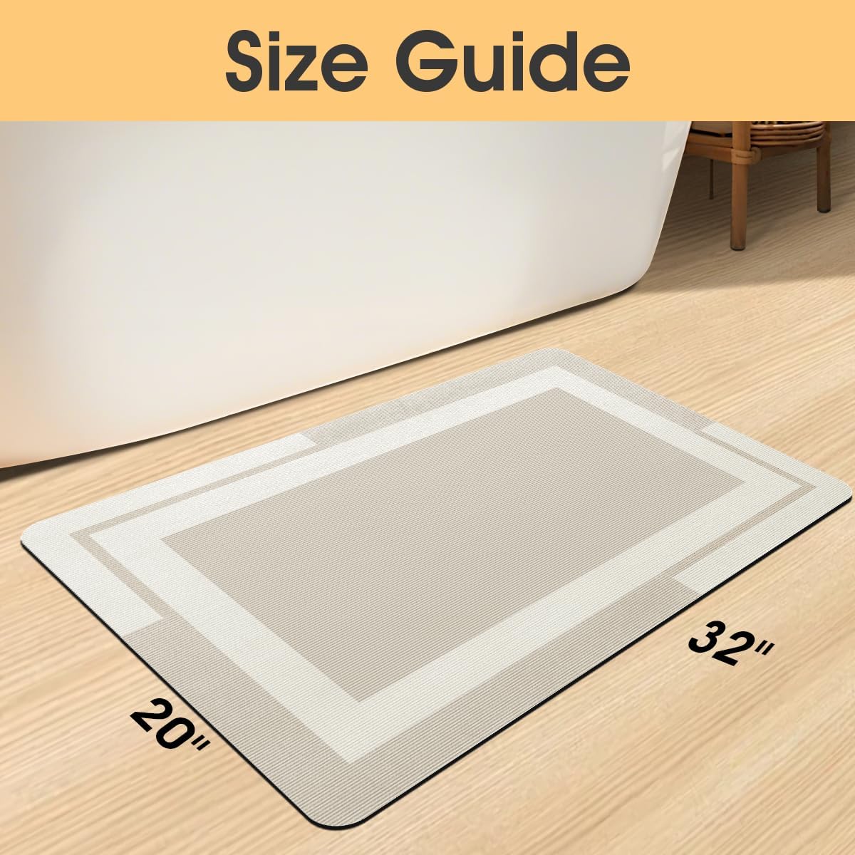 ACCUMTEK Non Slip Bath Mat, Thin Bathroom Rugs Fit Under Door, Quick Dry Bath Mats, Machine Washable Bath Rugs for Bathroom, Bathtub & Kitchen, Grey/Bordered/24 x17