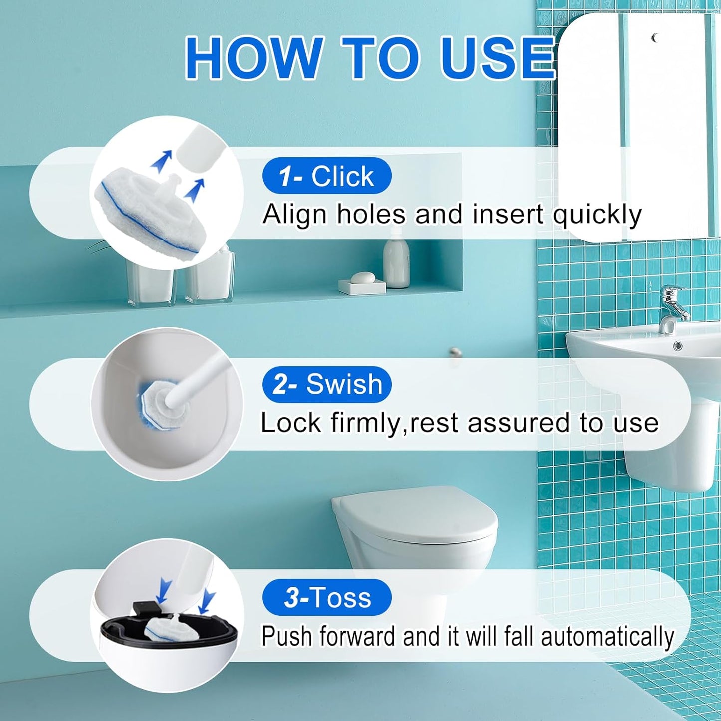 60pcs Disposable Toilet Brush Head Refills Compatible With Clorox System,Upgrade Fiber Cleaner Heads for Closestool .(not included brush rod)