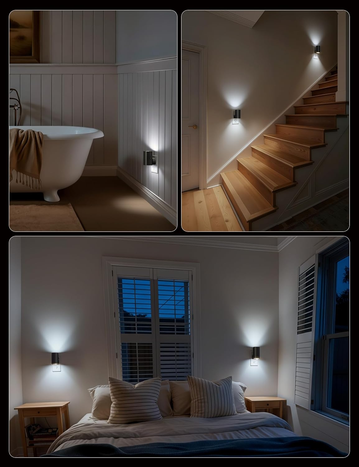 Brightown 2 Pack Night Lights Plug Into Wall, Modern Night Light with Rotating Plug, Dusk to Dawn Sensor, 0-100LM Stepless Dimming Nightlights, Home Decor for Hallway Bedroom Bathroom, Soft White