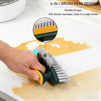 4 in 1 Scrape Brush with Rubber Squeegee, Shower Cleaning Brush, Heavy Duty Cleaning Brushes with Handle, for Shower, Bathroom, Carpet, Wall, Kitchen (Green)