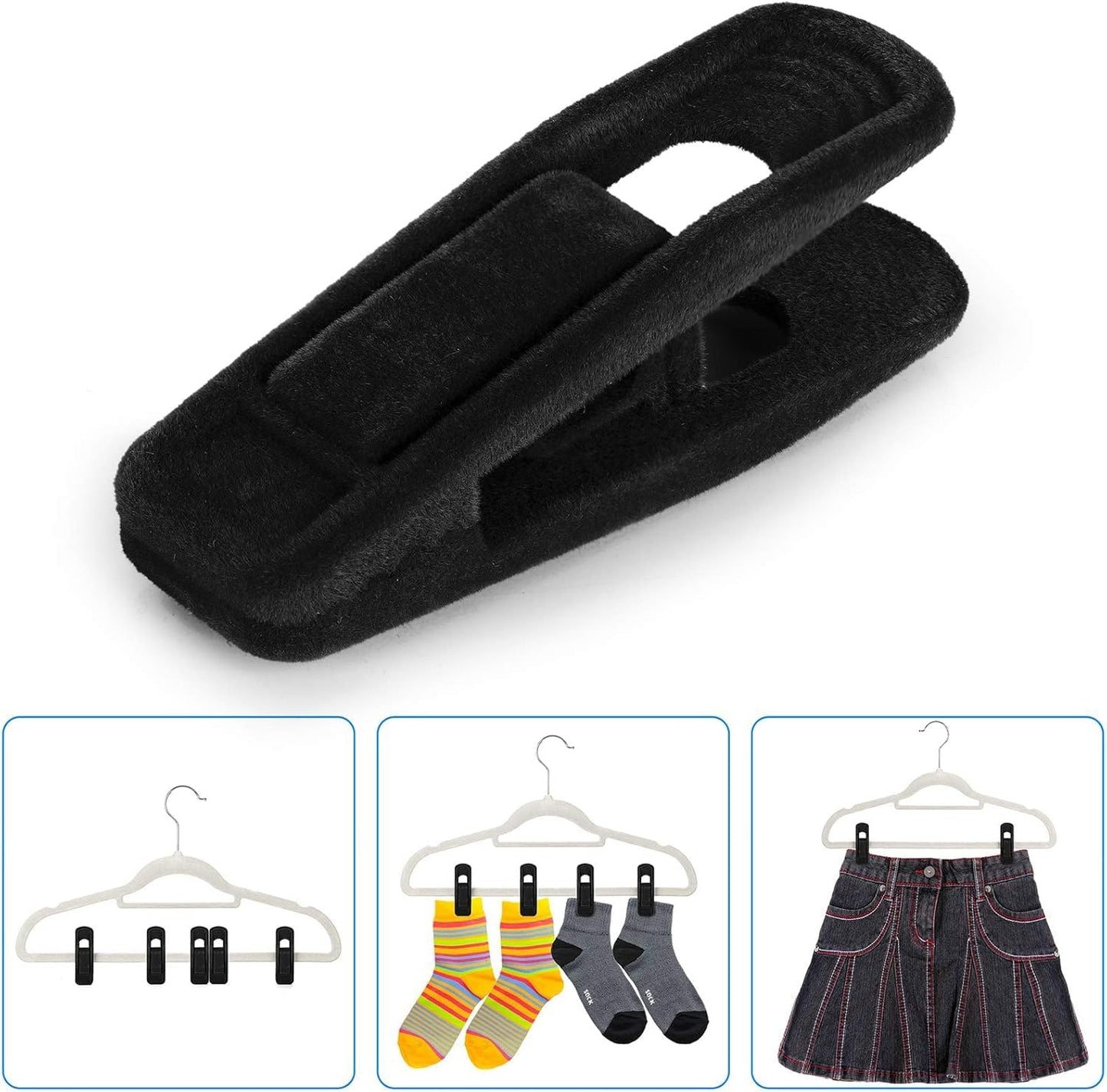 Tinfol Velvet Hanger Clips, 24 Pack Black Pants Hangers Clips, Large Opening Clothes Pin, Strong Finger Flocked Clip Perfect for Use with Slim-line Clothes Velvet Hanger