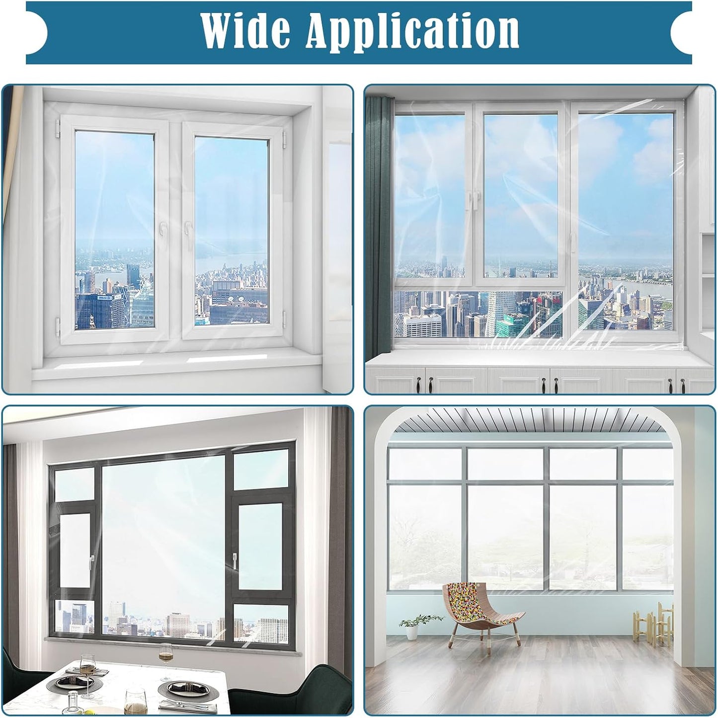 Window Insulation Kit, 63 × 394 Inch Plastic Window Coverings for Winter, Thicken Window Shrink Film Insulator Kit Windows Waterproof Winterizing with 5 Double-Sided Tape for 10 Pcs 3 x 5 Ft Windows