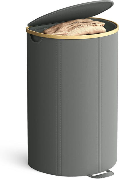 SONGMICS Laundry Hamper, Laundry Sorter with Lid, Storage Basket Bin, Removable Liners, Bamboo Frame, for Bedroom, 3 Sections, 44.9 Gal. (170 L), Ink Black ULCB533BH01