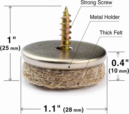 Screw-On Felt Pads X-Protector – 24 Felt Chair Pads for Hardwood Floors 1.1" – Premium Chair Glides – Beige Floor Protectors for Furniture Legs – The Best Furniture Sliders for Hardwood Floors