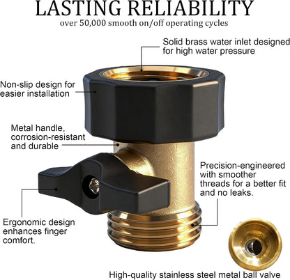 Hourleey Brass Garden Hose Shut Off Valve, 2 Pack Heavy Duty 3/4 Inch Solid Brass Garden Hose Shut Off Valve with 10 Extra Rubber Washers