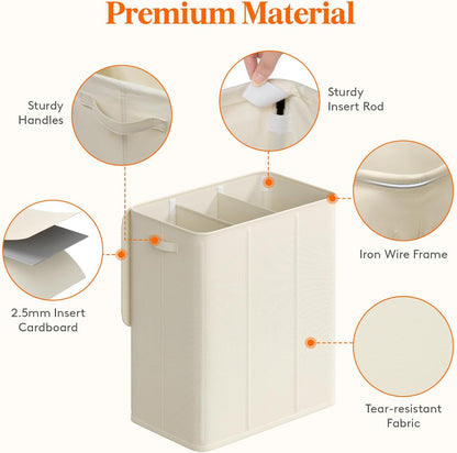 Lifewit Double Laundry Hamper with Lid and Removable Laundry Bags, Large Collapsible 2 Dividers Dirty Clothes Basket with Handles for Bedroom Laundry Room Closet Bathroom College, 136L Beige