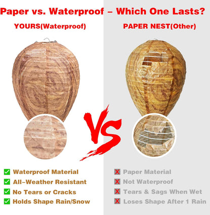 Fake Wasp Nest 4 Pack, Upgraded Waterproof Wasp Nest Decoy for Outdoor Hanging with Stainless Steel Frame, Realistic Artificial Hornet Nests for Patio, Porch, Eaves, Garden, House, Yellow