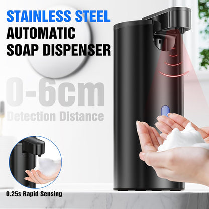 Fantictas Automatic Foaming Soap Dispenser Touchless, Stainless Steel 11.5 oz 3 Levels Adjustable Hand Soap Dispenser with Rechargeable Sensor Pump for Kitchen & Bathroom Liquid Soap