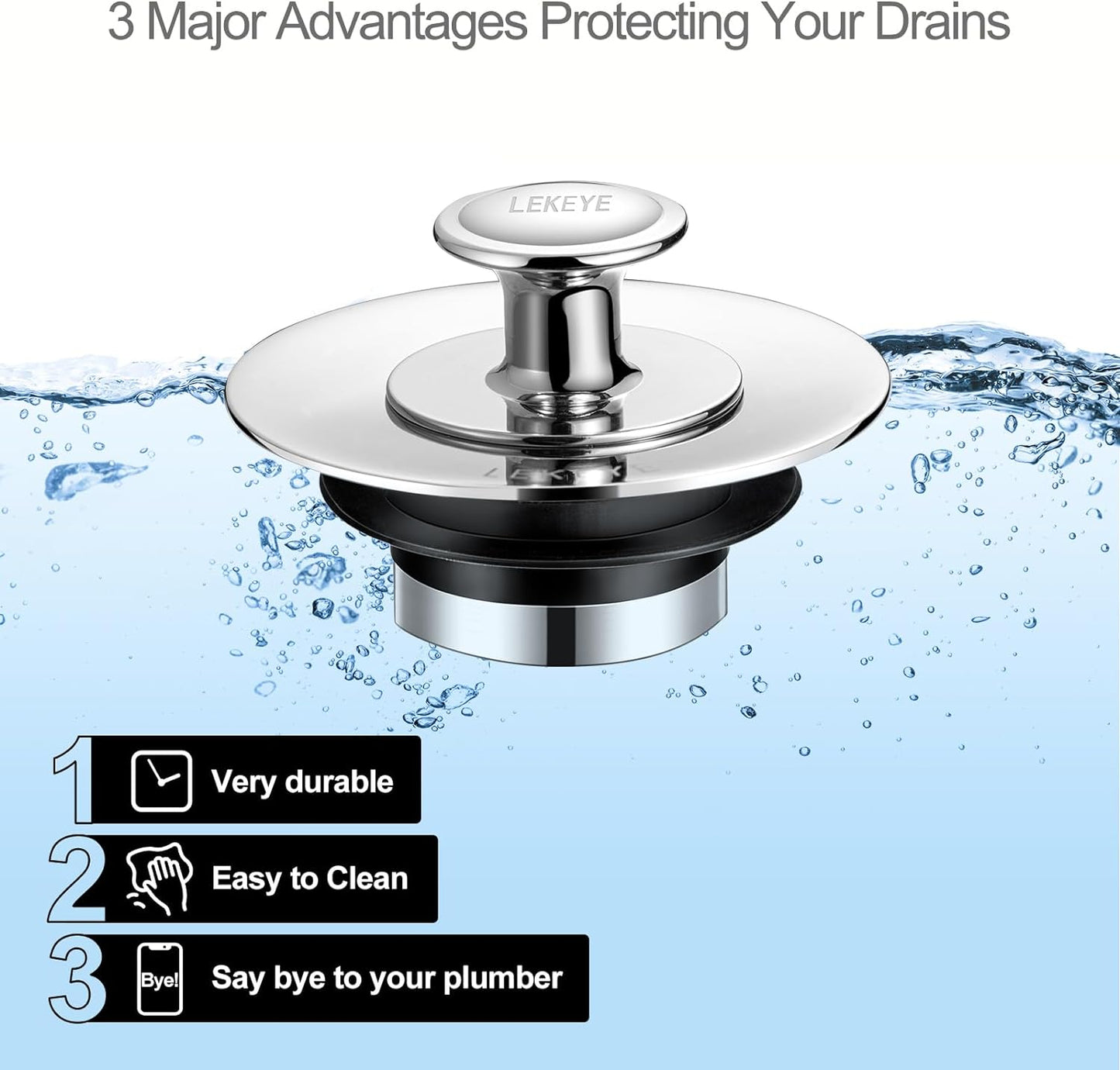 LEKEYE Drain Hair Catcher/Bathtub Drain Cover/Drain Protector for Pop-Up & Regular Drains(Patented Product)