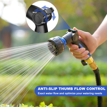 HOSUN Heavy Duty Garden Hose Nozzle, Adjustable Metal Water Sprayer with 7 Spray Patterns, Leak-Proof Thumb Control, High Pressure Hose End for Lawn Watering, Car Wash, Pet Cleaning, Blue