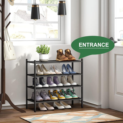 kiplant Small Shoe Rack, 4-Tier Bamboo Wood Shoe Rack for Entryway, Stackable Shoe Organizer for Hallway Closet, Free Standing Shoe Racks for Indoor & Outdoor