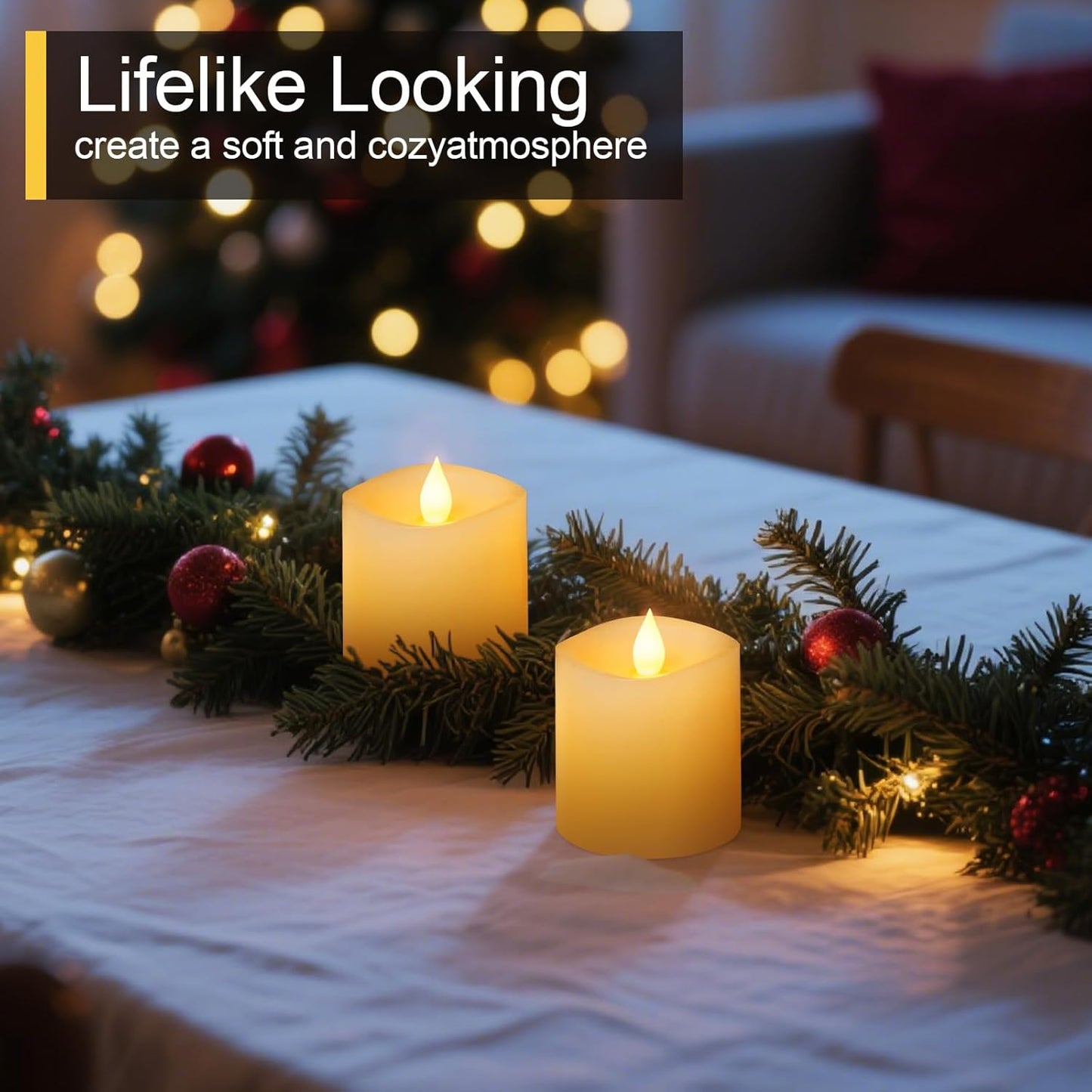 3x3 Flameless Candles with Remote Set of 2, 3 inch Battery Candles Flickering with Timer, LED Pillar Candle for Indoor/Outdoor, White