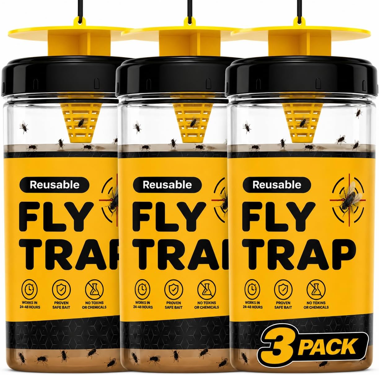 Outdoor Fly Trap [Set of 2] Fly Traps with Dissolvable Non-Toxic Bait - Fly Repellent for Outdoor Use Only - Controls Flies for Patios, Barns, Ranches Etc. Hanging Fly Traps with Tie Included