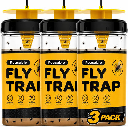 Outdoor Fly Trap [Set of 2] Fly Traps with Dissolvable Non-Toxic Bait - Fly Repellent for Outdoor Use Only - Controls Flies for Patios, Barns, Ranches Etc. Hanging Fly Traps with Tie Included