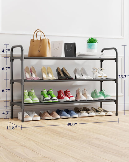 Kitsure Shoe Rack, 39" Wide Extra-Long Shoe Organizer, 3-Tier, Black | Closet, Front Door Entrance, Entryway, Stackable & Detachable Shelf, Closet Organizers and Storage
