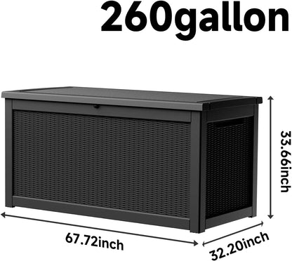 PatioZen 100 Gallon Resin Deck Box, Lockable Patio Outdoor Storage Box for Furniture, Garden Tools and Tools Storage, Waterproof Outside Storage Boxes - Black