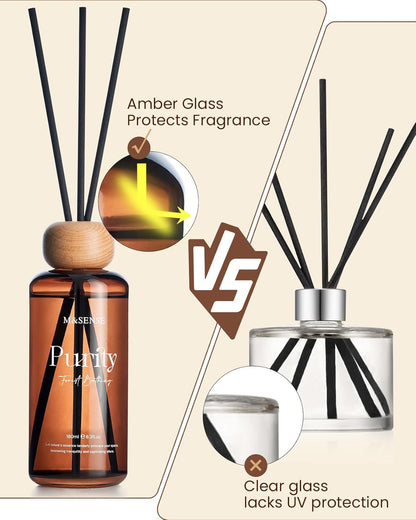 M&SENSE Reed Diffuser Set, Jasmine Sandalwood Scented 6.3 fl oz Natural Essential Oil Diffusers with Sticks, Non-Toxic Organic Air Freshener, Long-Lasting Fragrance Oils for Home Bathroom Living Room