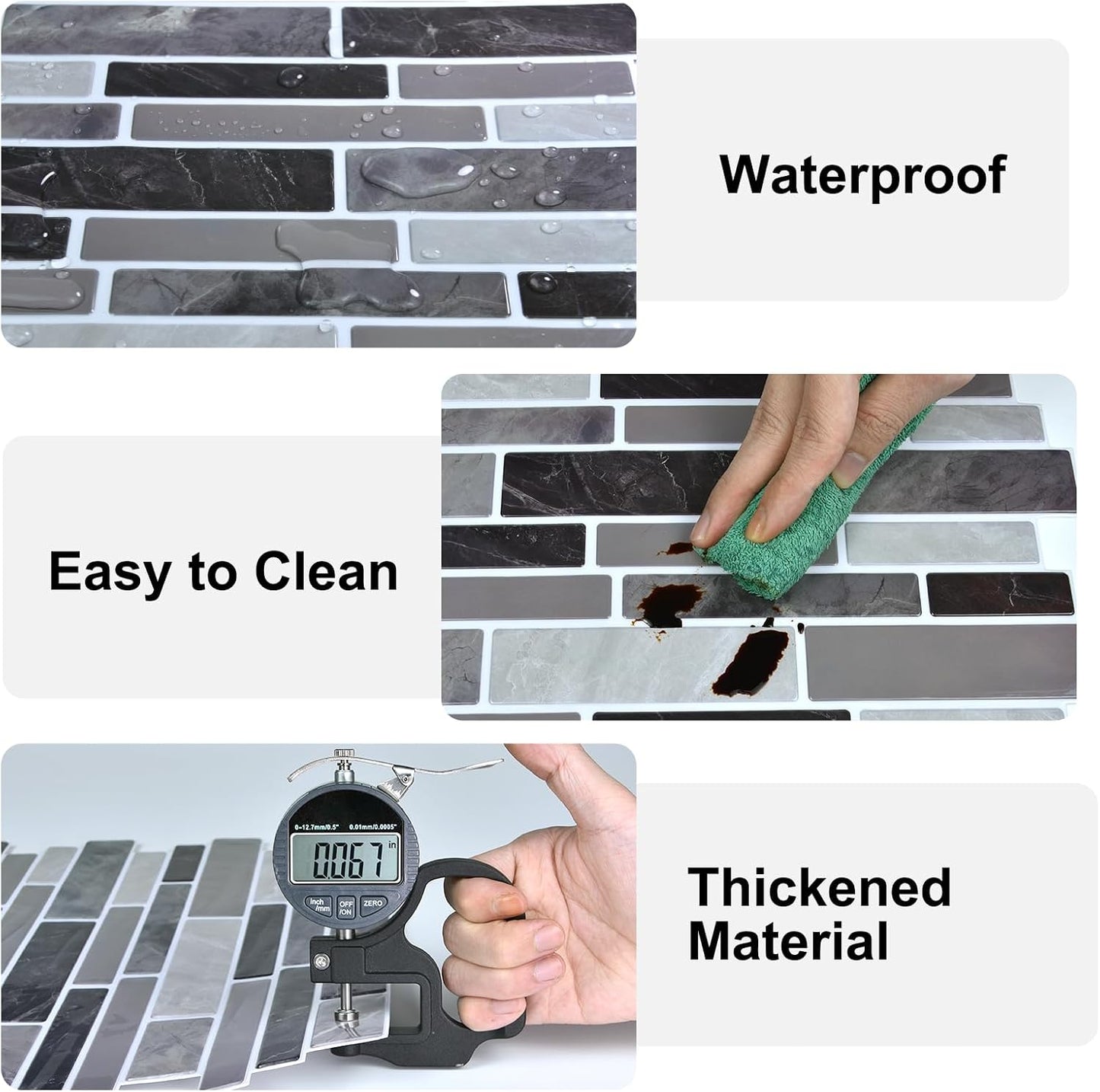 10-Sheet Peel and Stick Backsplash Waterproof Oil-Proof Wall Tiles for Kitchen & Bathroom, Easy Install Self-Adhesive Wall Tiles, Removable Stick-On Backsplash for Kitchen Stove & Walls